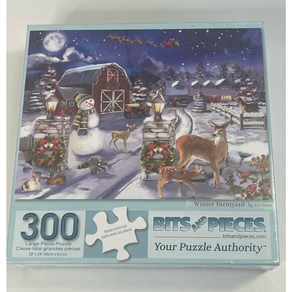 New Bits and Pieces 300 pc Jigsaw Puzzle Winter Farmyard  18x24 Large Pieces - Picture 2 of 5
